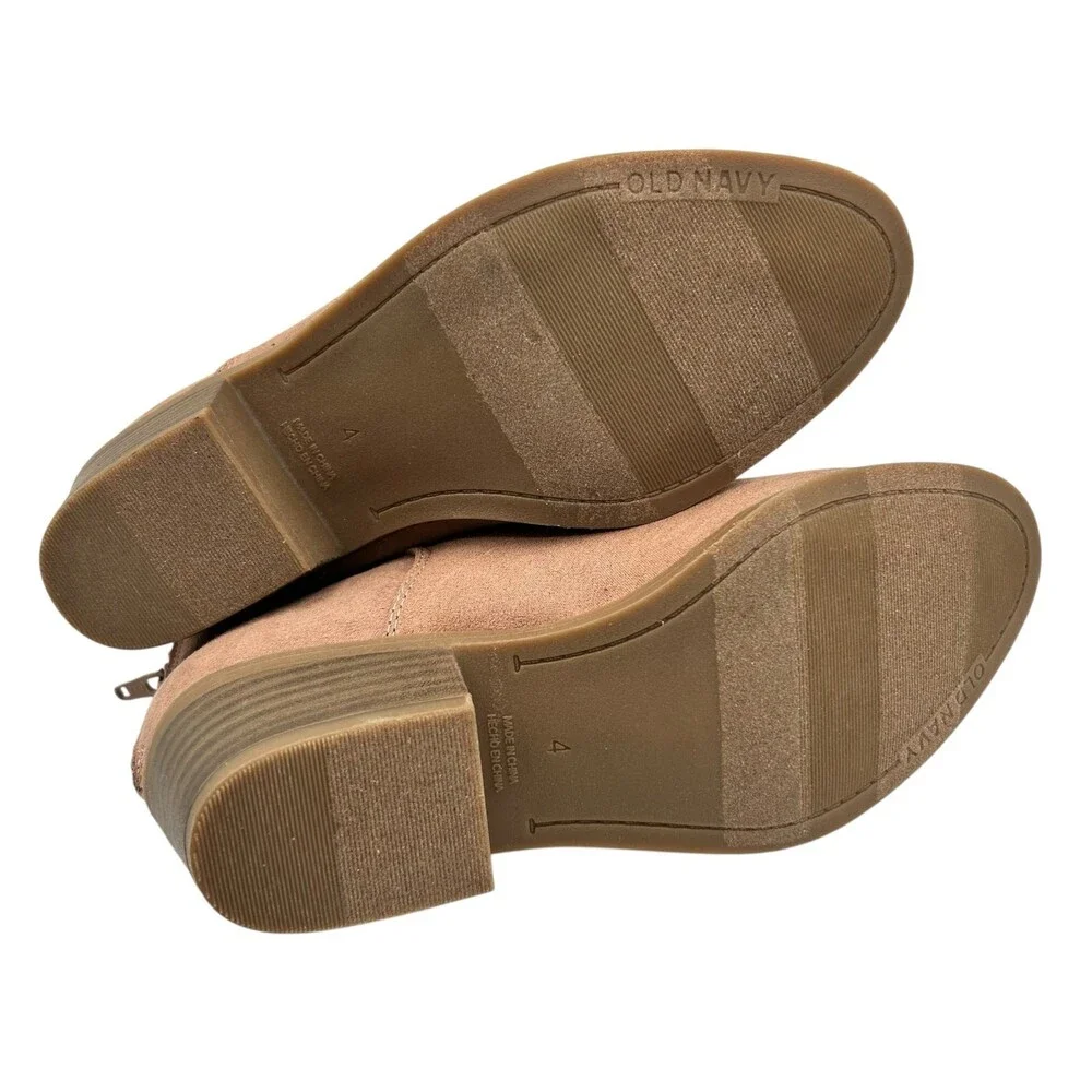 Old Navy Girls Tan Suede Rear Zip Stacked Block Heel Ankle Booties Size 4